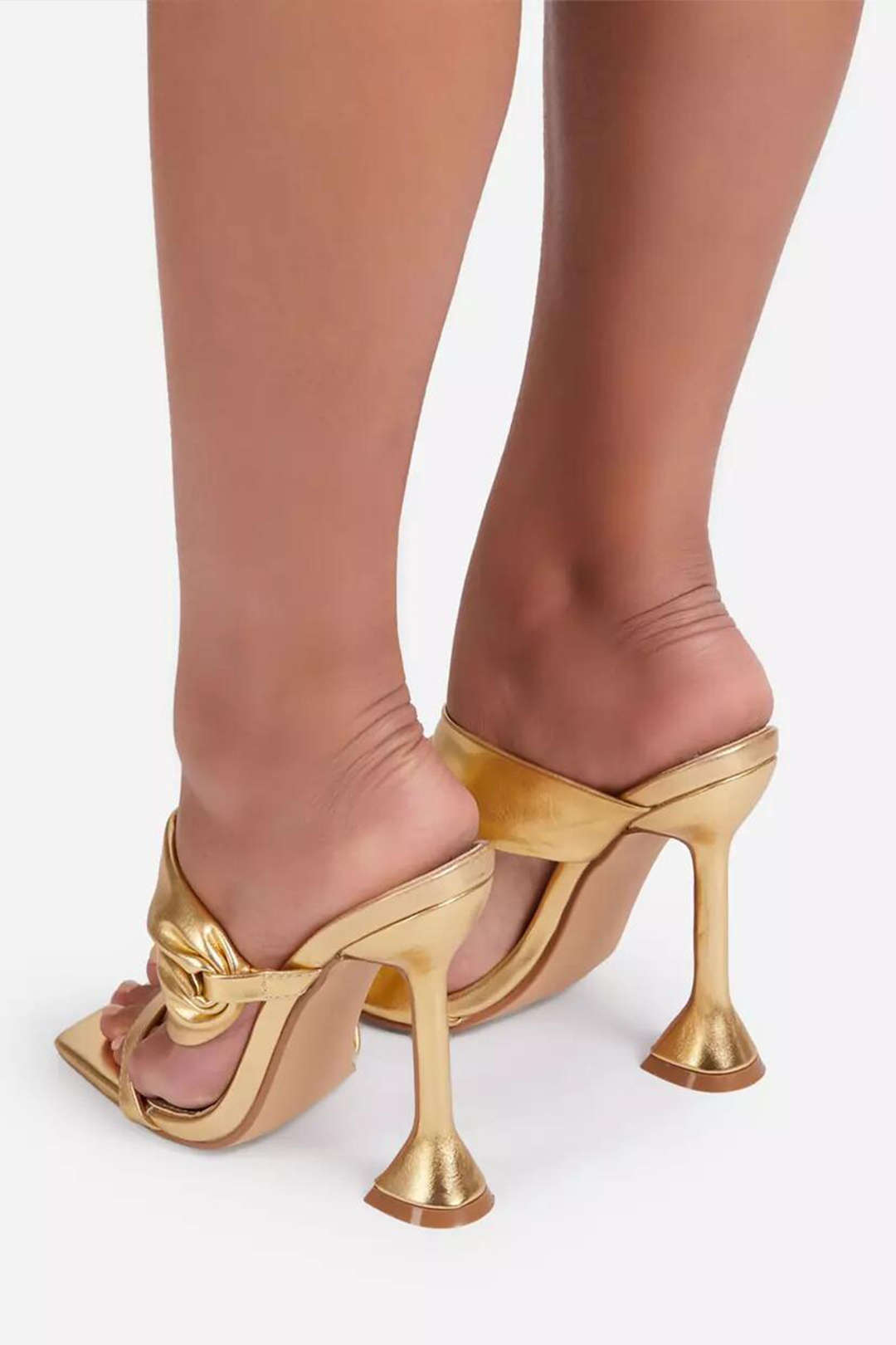 ELYRA™ | High Heeled Sandals, Square Toe, Crinkled Metallic Finish