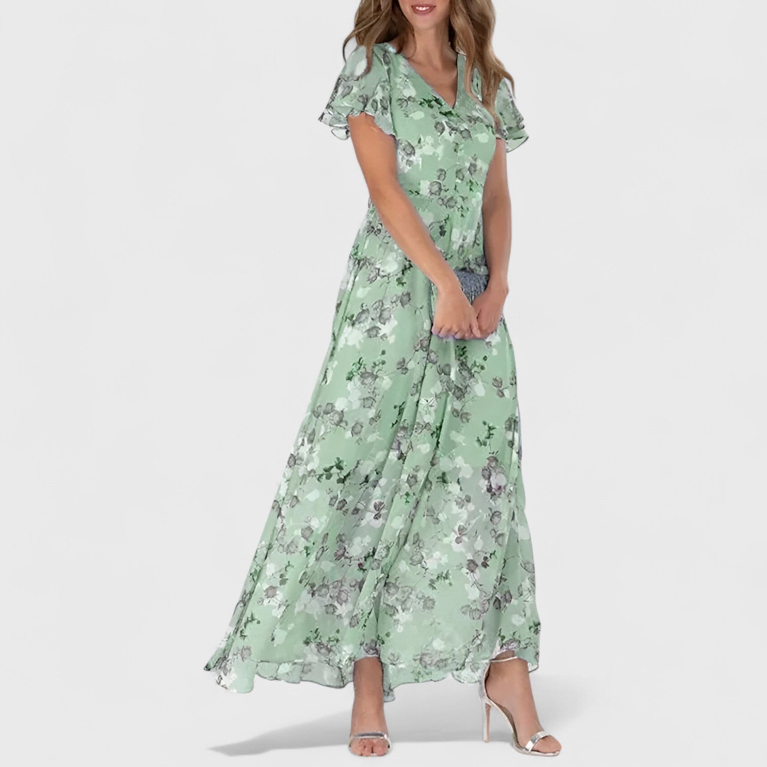 ELYRA™ | Elegant Floral Maxi Dress with Ruffled Sleeves