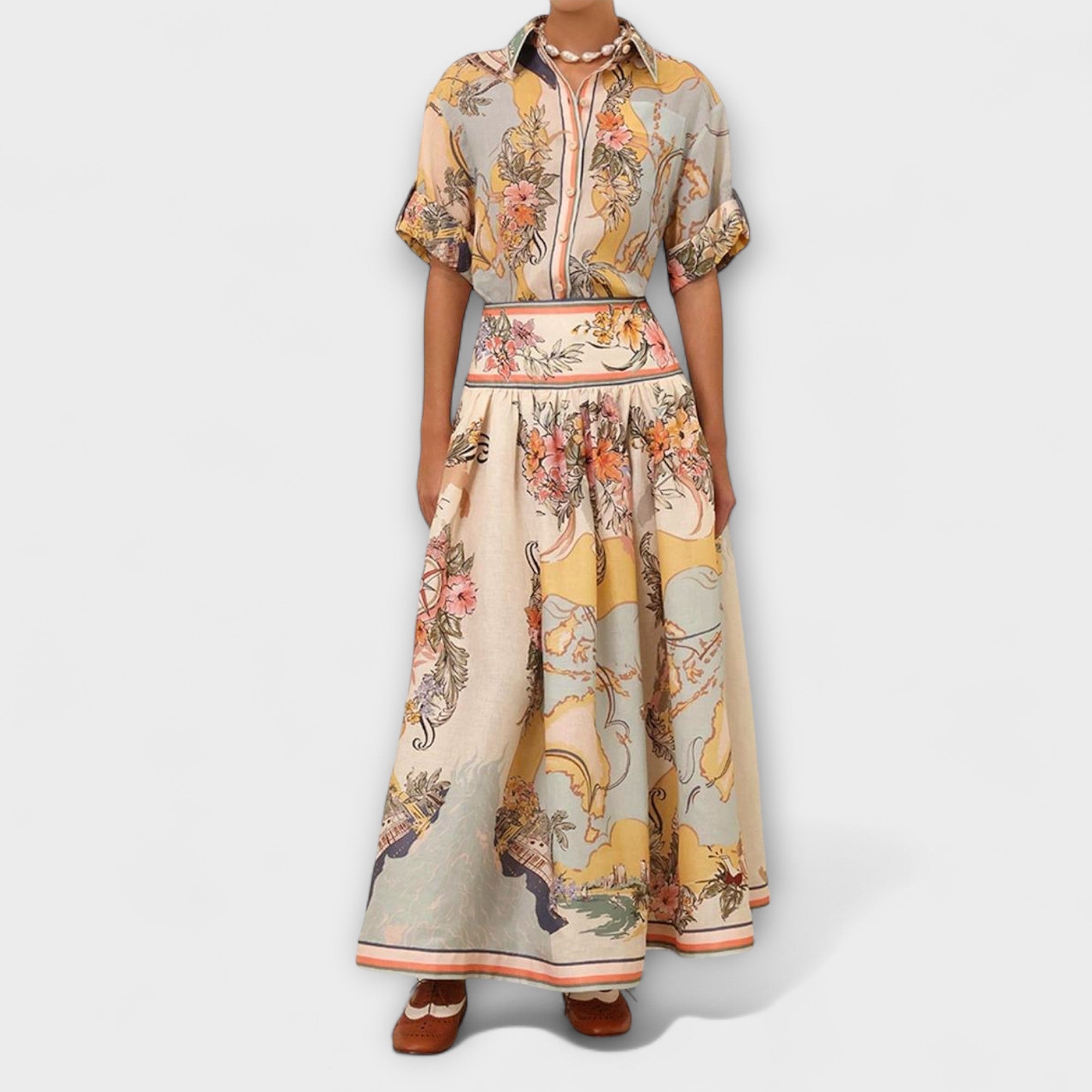 ELYRA™ | Striped Linen Midi Skirt