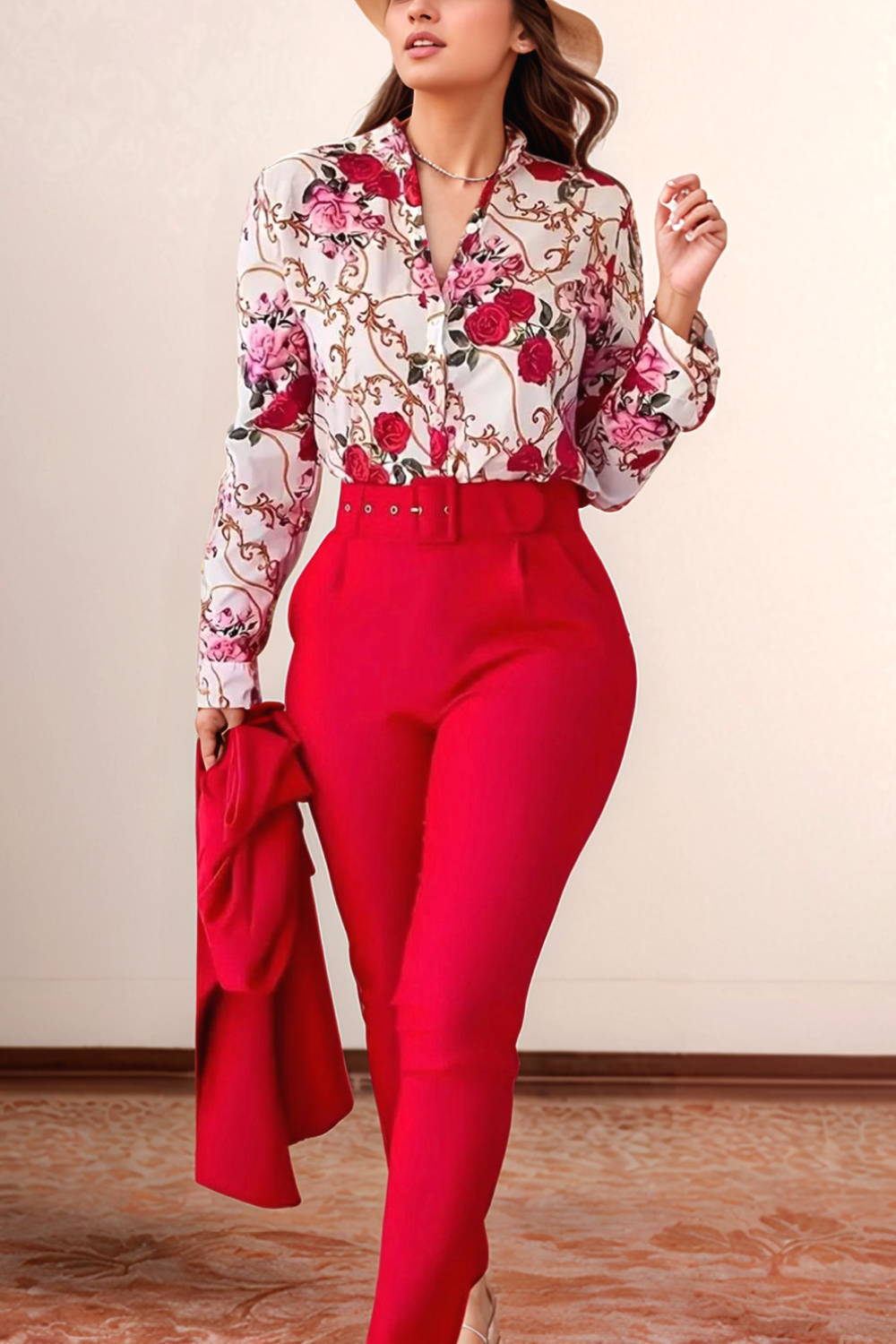 ELYRA™ | Printed Blouse & High-Waisted Trousers