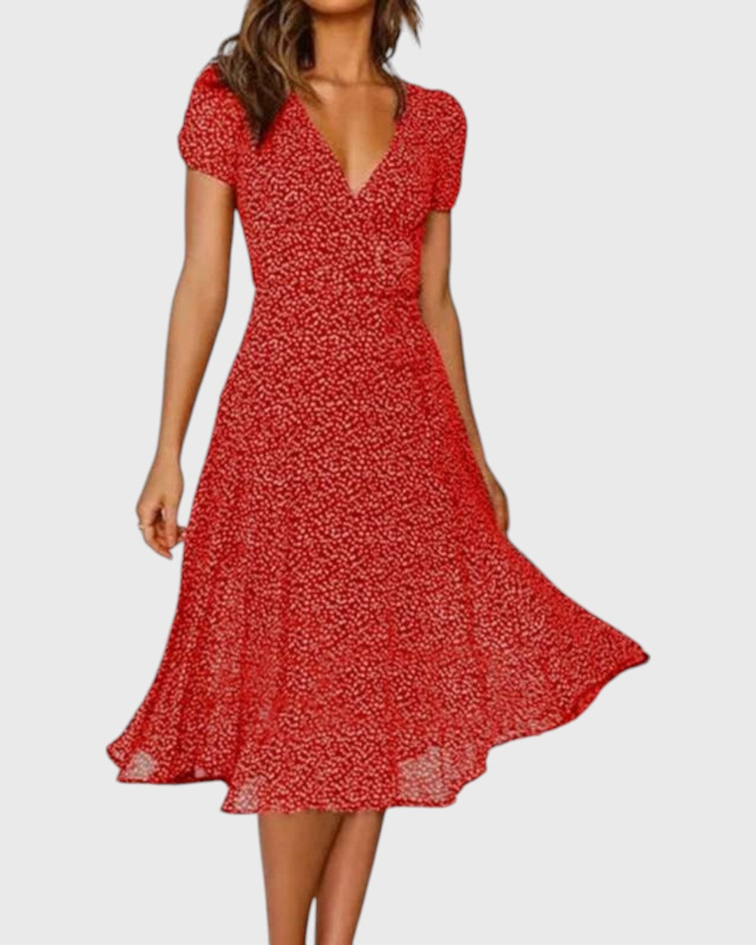 ELYRA™ | Flared Midi Dress with V-Neck
