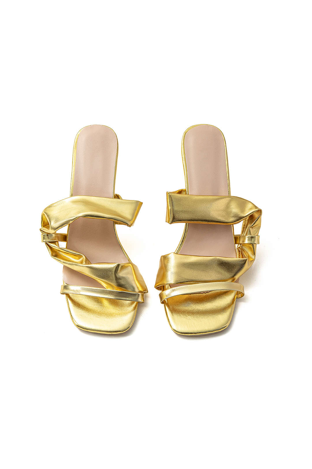 ELYRA™ | High Heeled Sandals, Square Toe, Crinkled Metallic Finish
