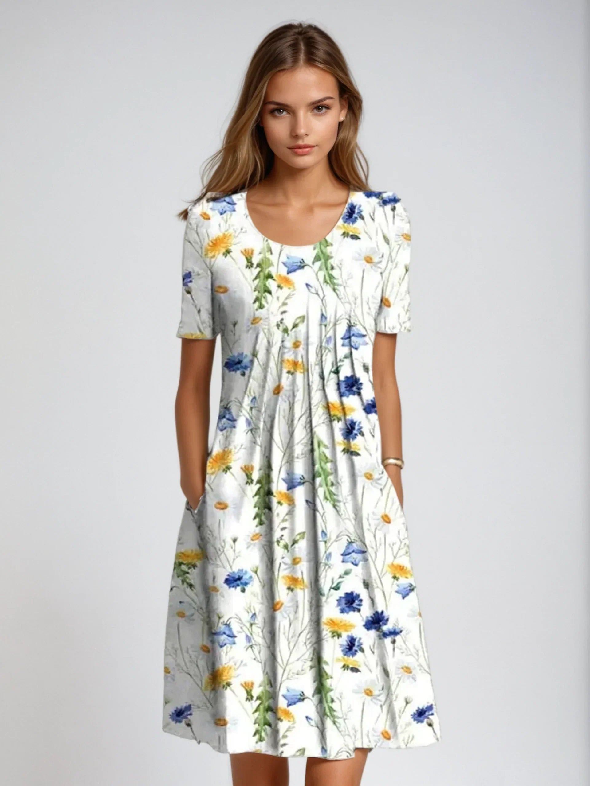 ELYRA™ | Floral Midi Dress with Short Sleeves