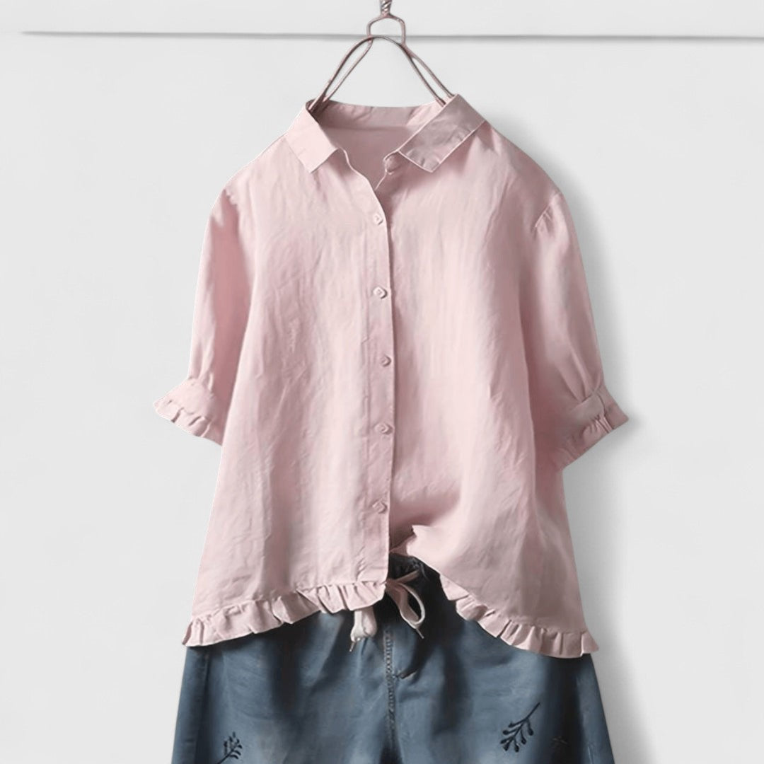 ELYRA™ | Ruffled Linen Blouse
