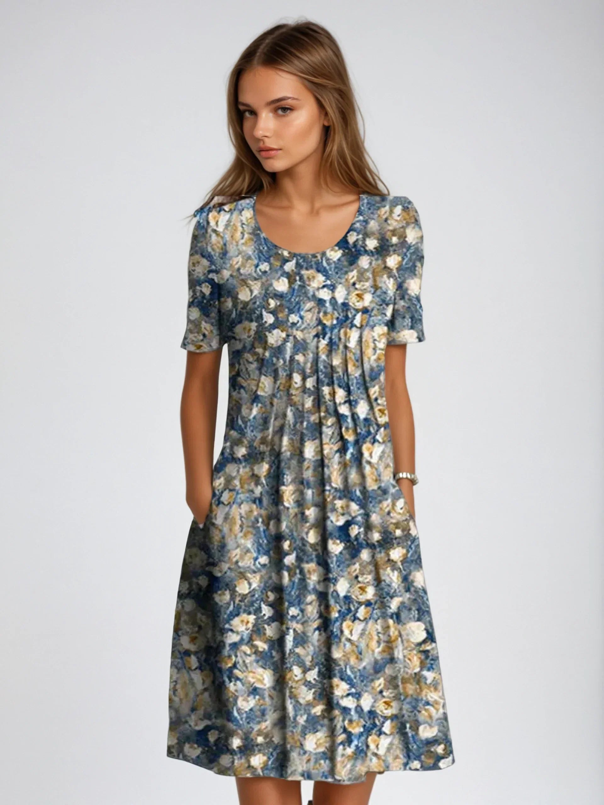 ELYRA™ | Floral Midi Dress with Short Sleeves