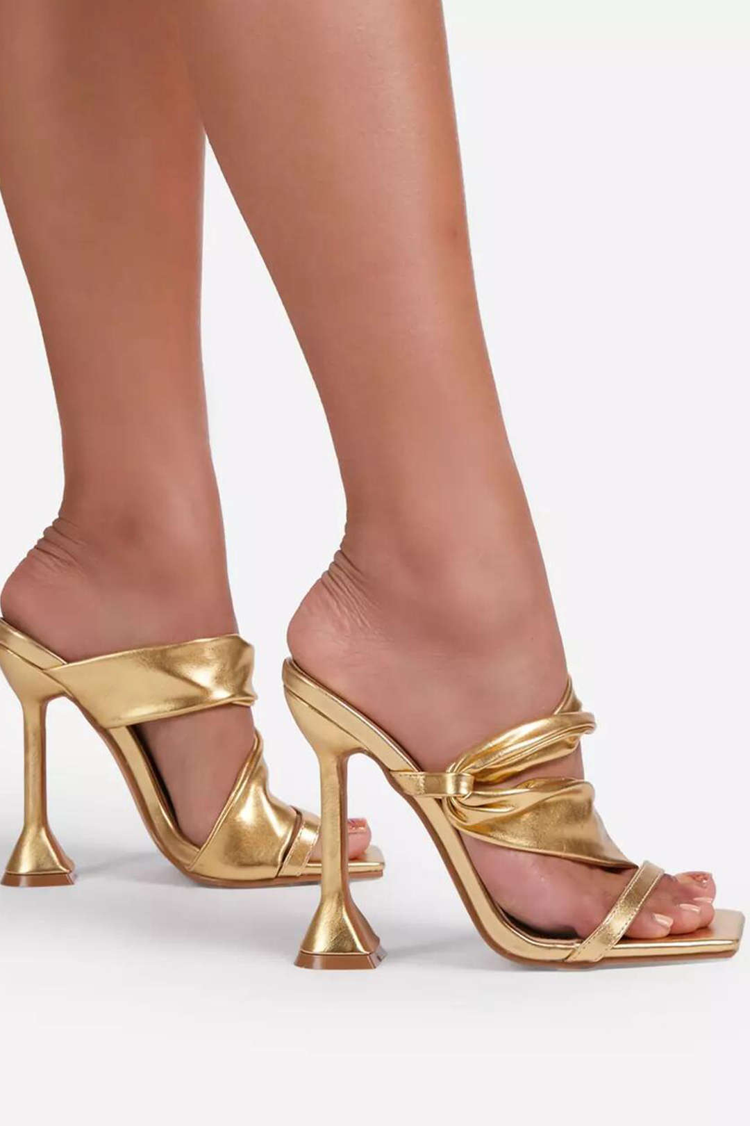 ELYRA™ | High Heeled Sandals, Square Toe, Crinkled Metallic Finish