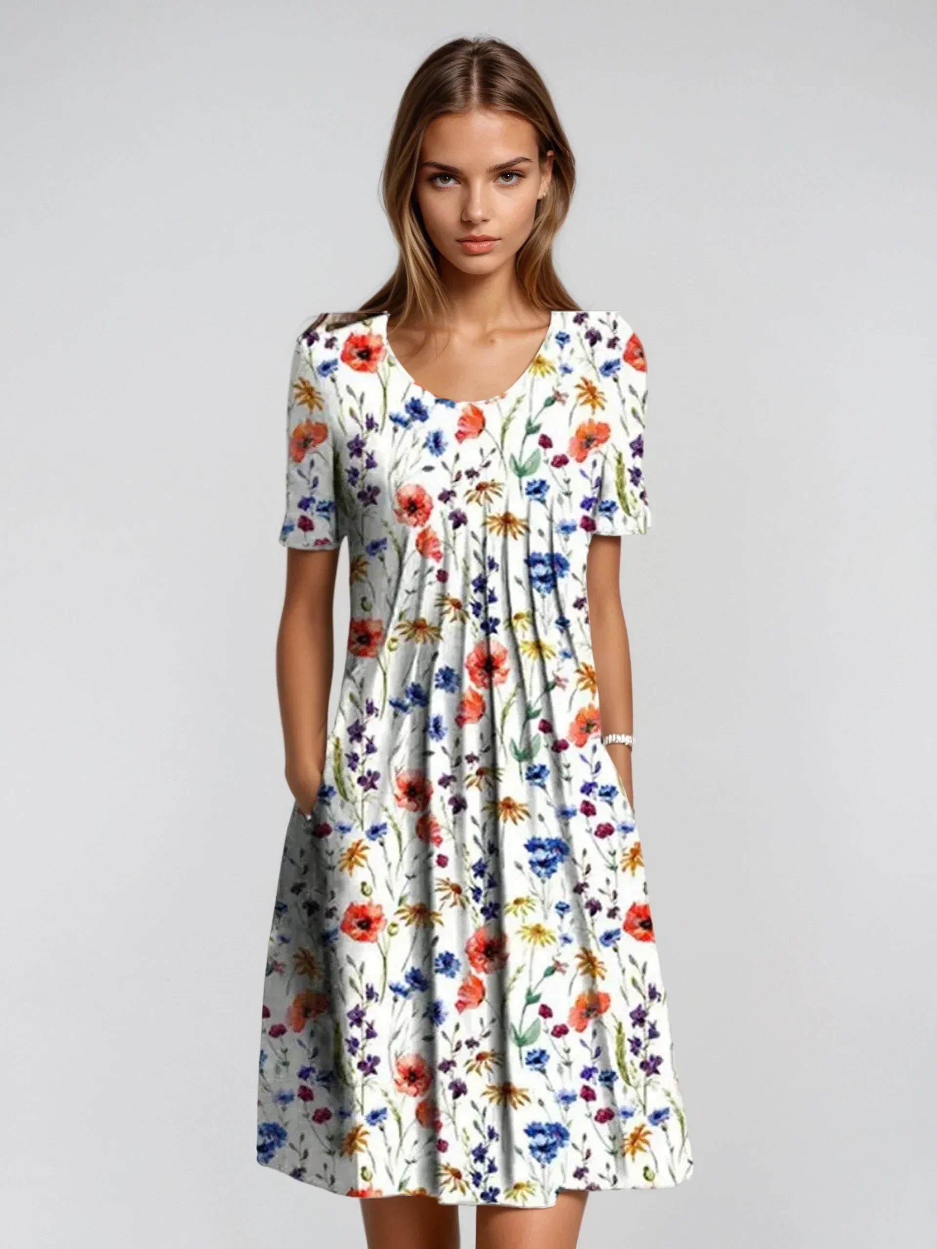 ELYRA™ | Floral Midi Dress with Short Sleeves