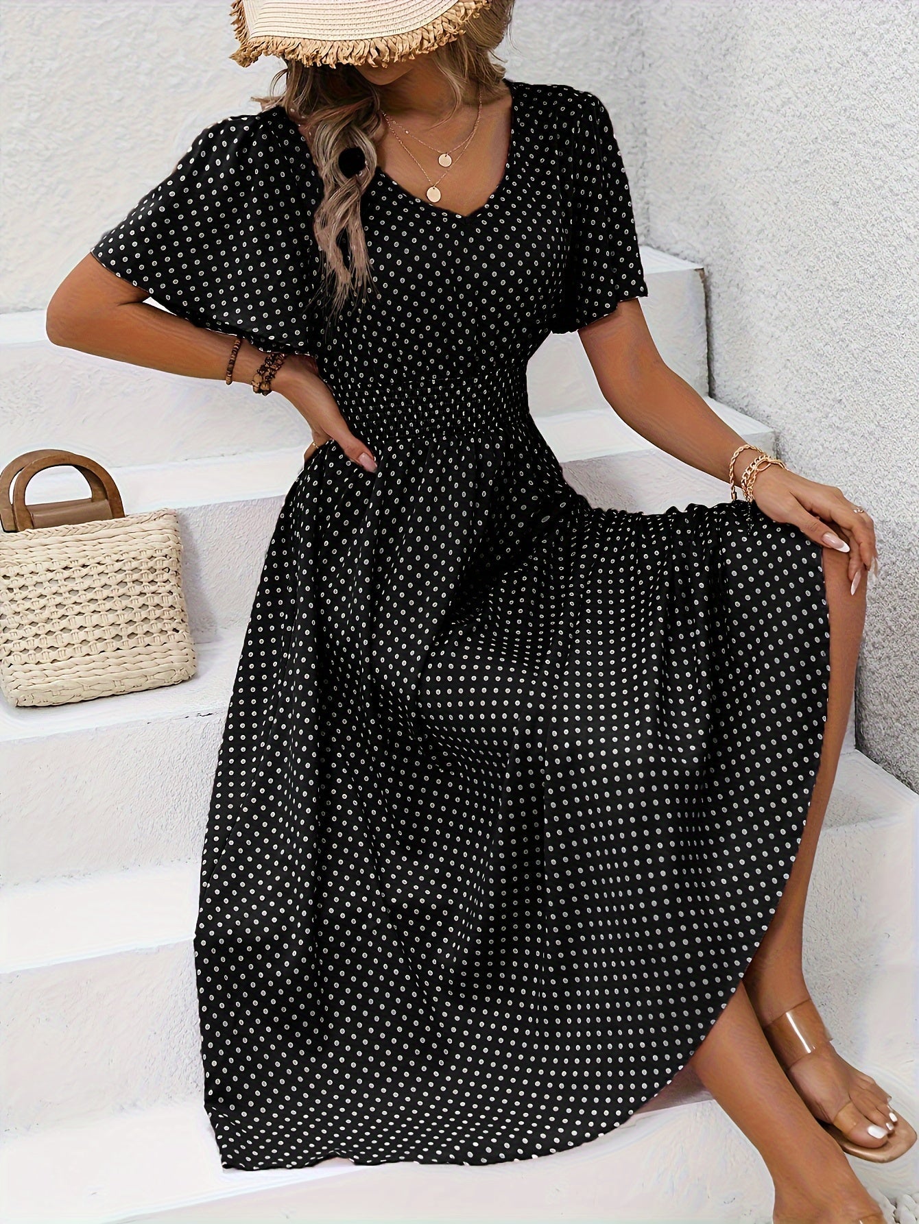 ELYRA™ | Chic Midi Dress with Pink Dots