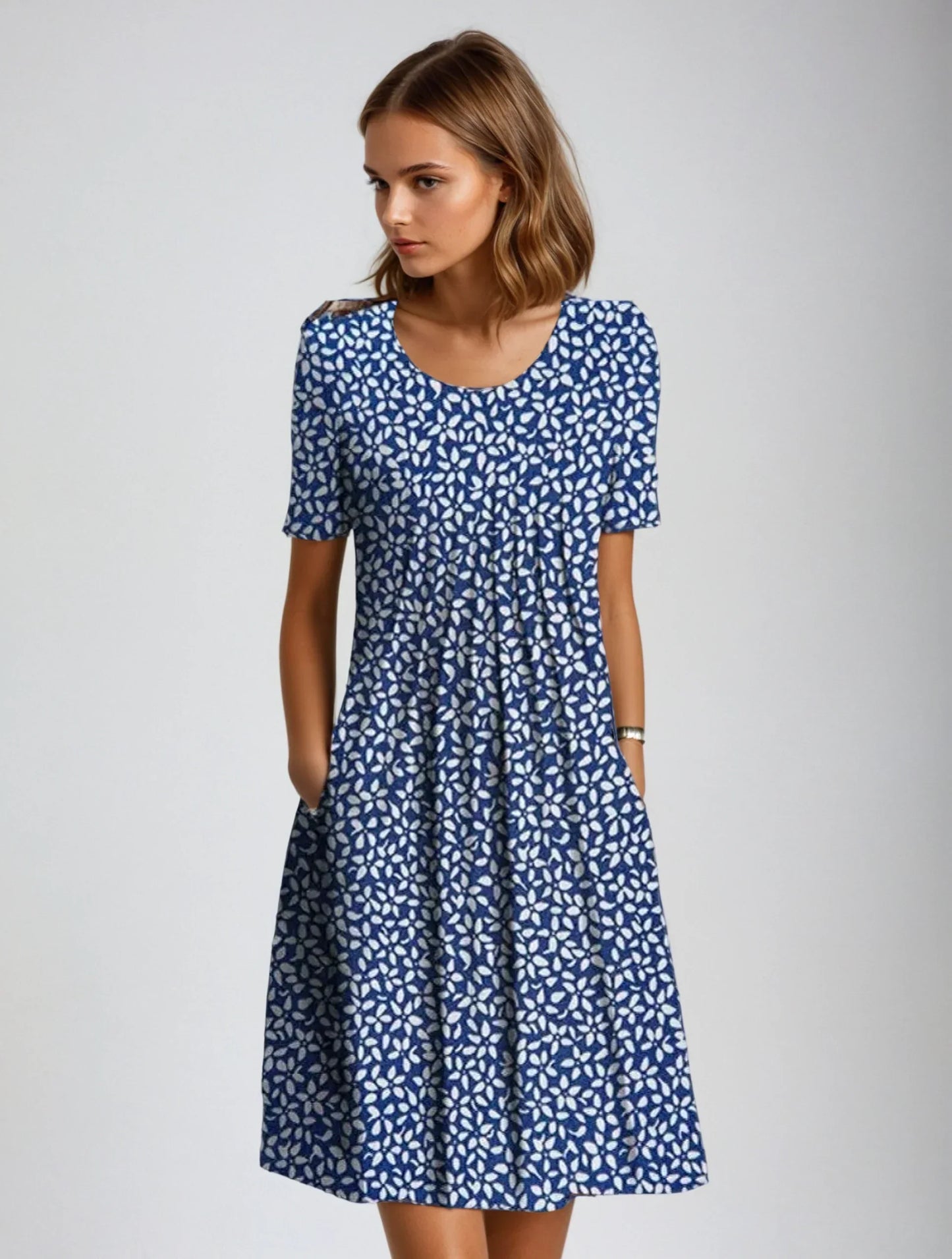 ELYRA™ | Floral Midi Dress with Short Sleeves
