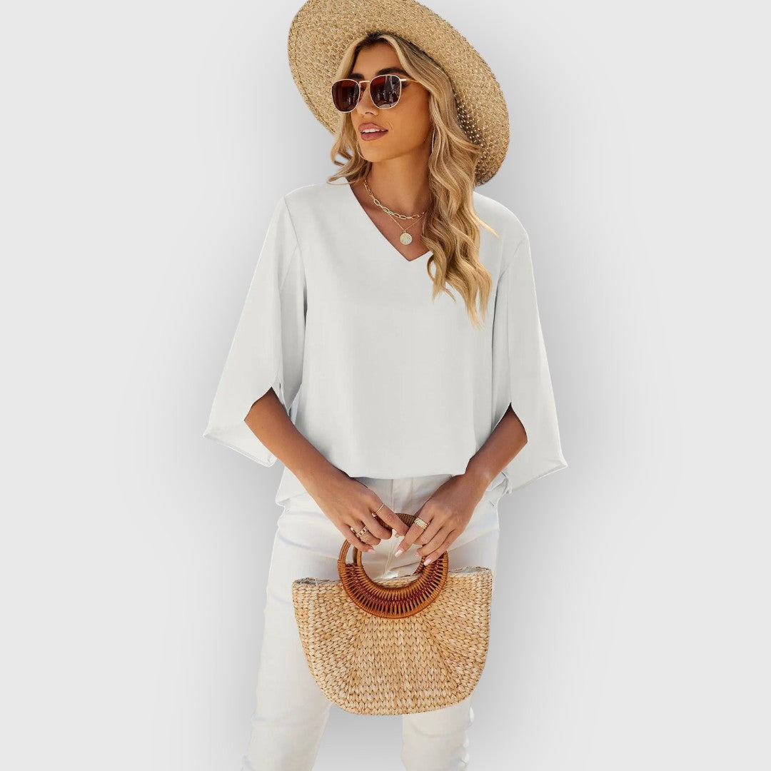 ELYRA™ | V-Neck Blouse with Short Sleeves