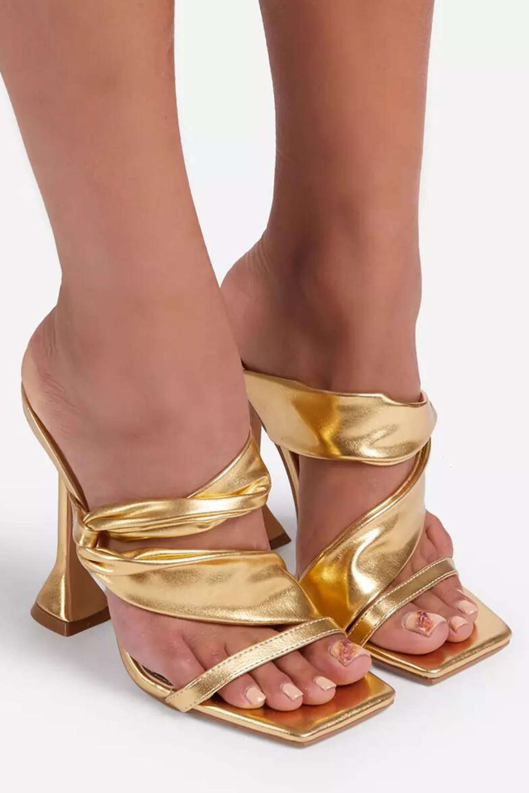 ELYRA™ | High Heeled Sandals, Square Toe, Crinkled Metallic Finish