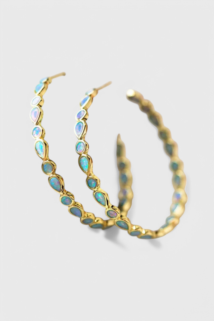 ELYRA™ | Vintage Blue Opal Gold Earrings with Dreamy Elegance