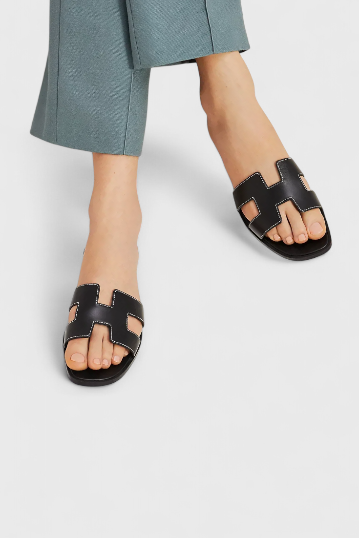 ELYRA™ | Brigitte "H" Leather Sandals with Crossed Straps