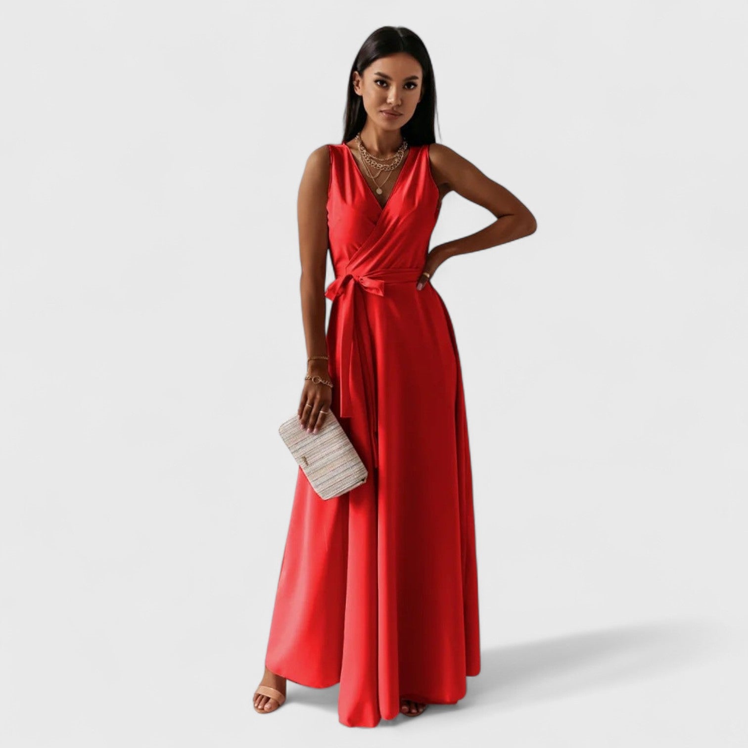 ELYRA™ | Elegant V-Neck Dress with Puff Sleeves