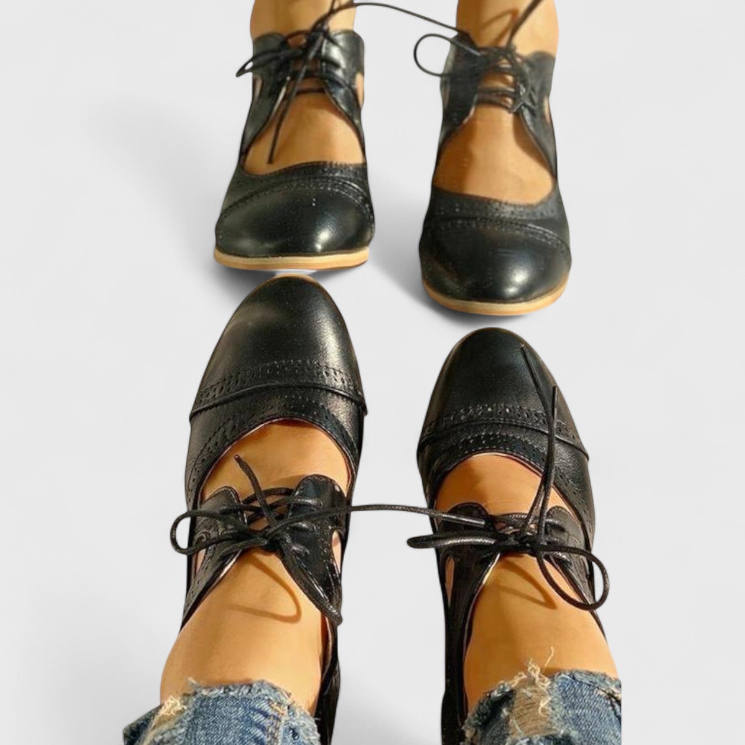 ELYRA™ | Chaussures vintage à talons, en cuir, avec détails en dentelle