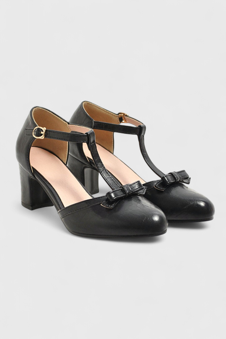 ELYRA™ | Retro Orthopaedic Black Leather Heels