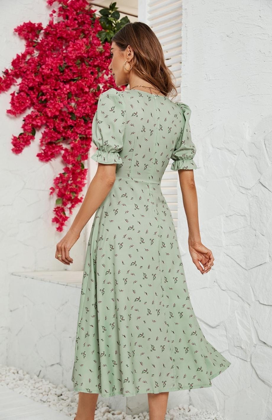 ELYRA™ | Aqua Green Country Dress with Square Neck