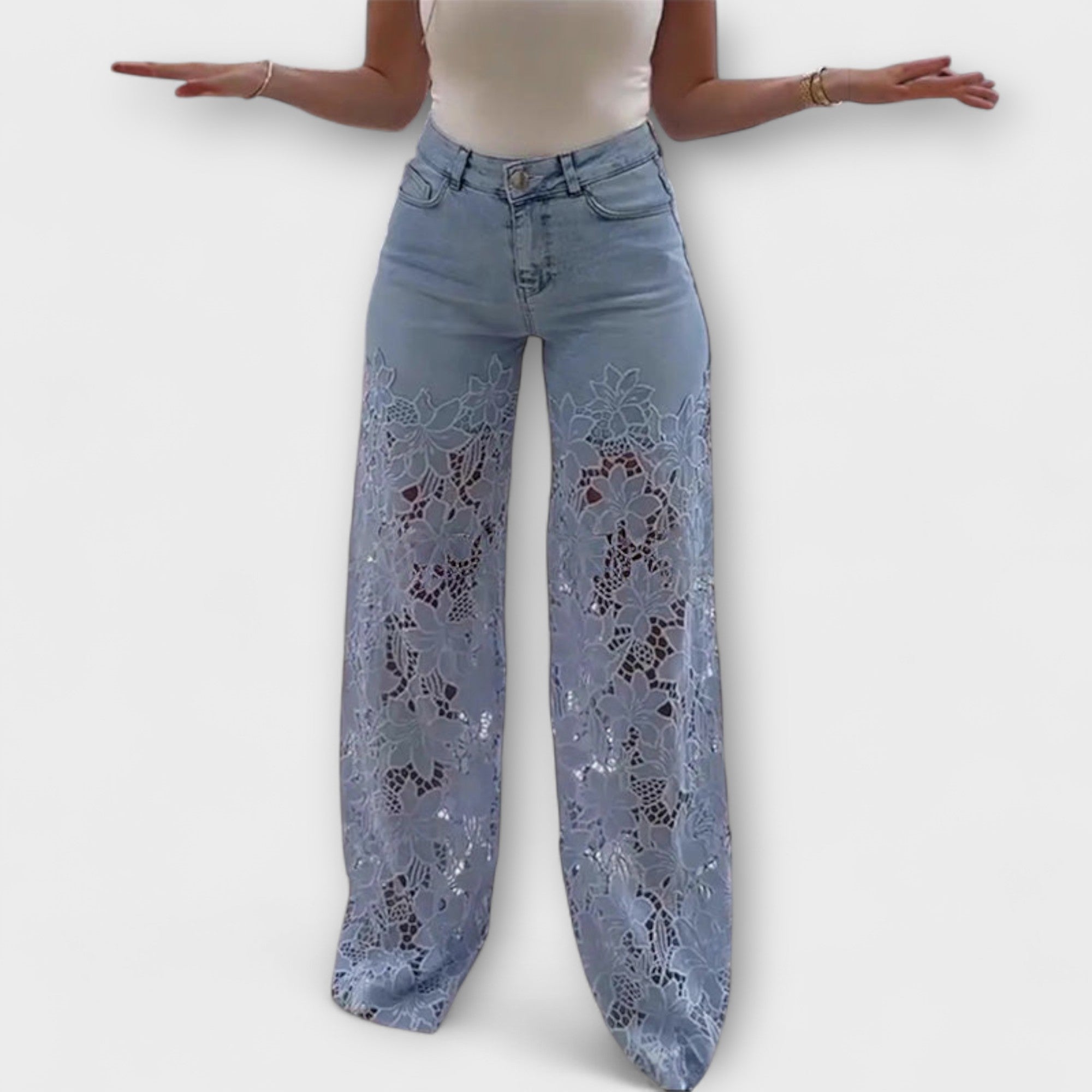 ELYRA™ | Patchwork Jeans with Lace