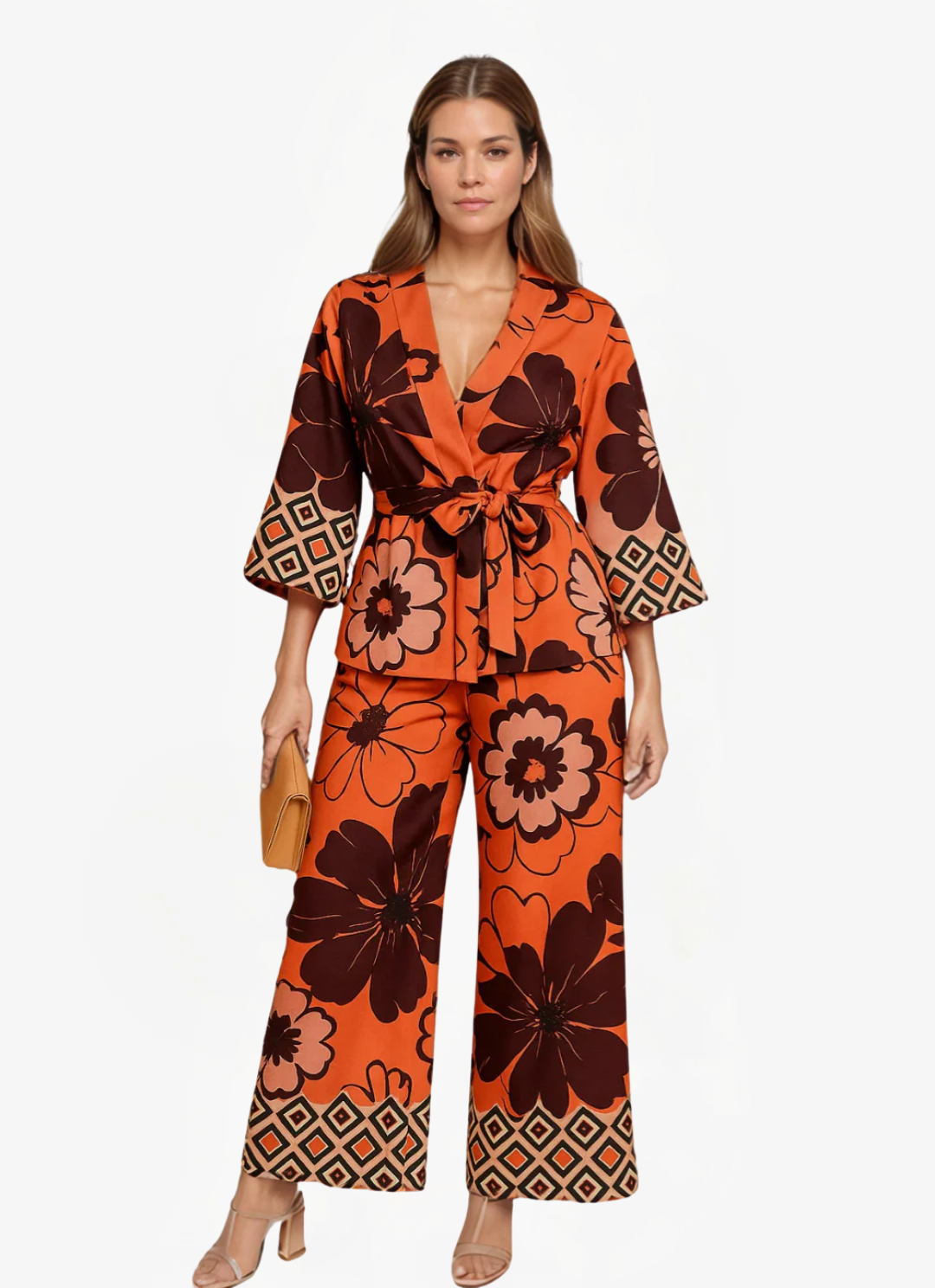 ELYRA™ | Floral Kimono Set & Wide Leg Trousers