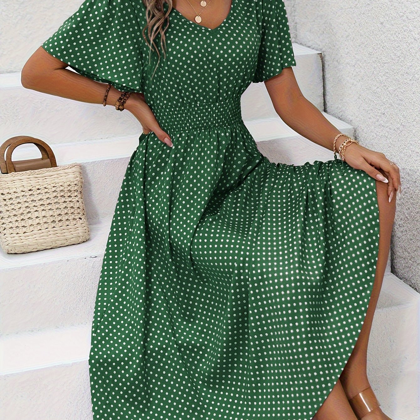 ELYRA™ | Chic Midi Dress with Pink Dots