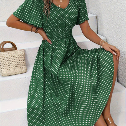 ELYRA™ | Chic Midi Dress with Pink Dots