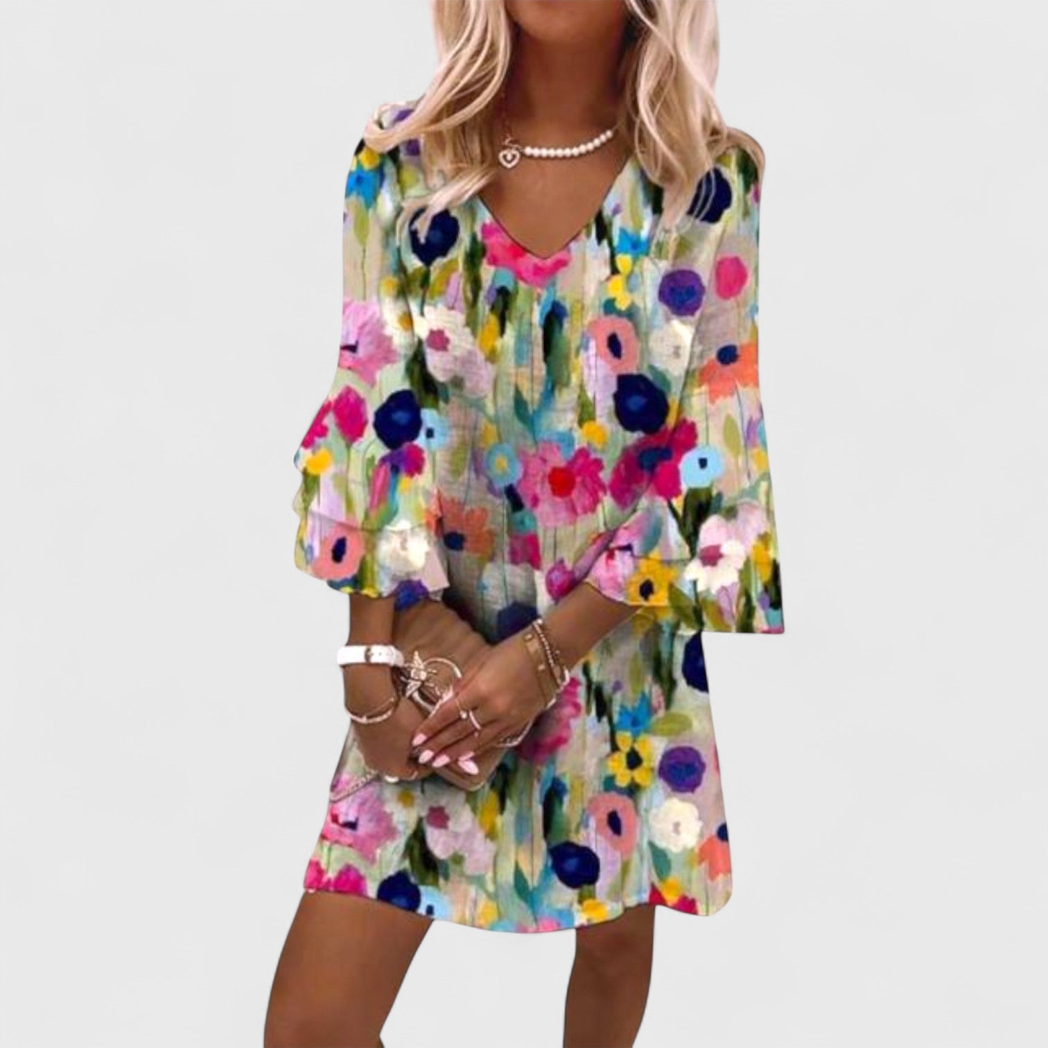 ELYRA™ | Mini dress with V-neck and floral print
