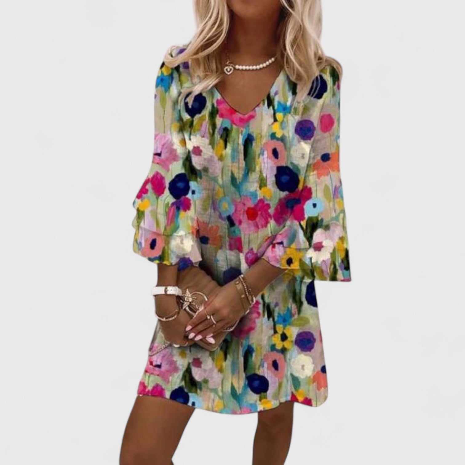 ELYRA™ | Mini dress with V-neck and floral print