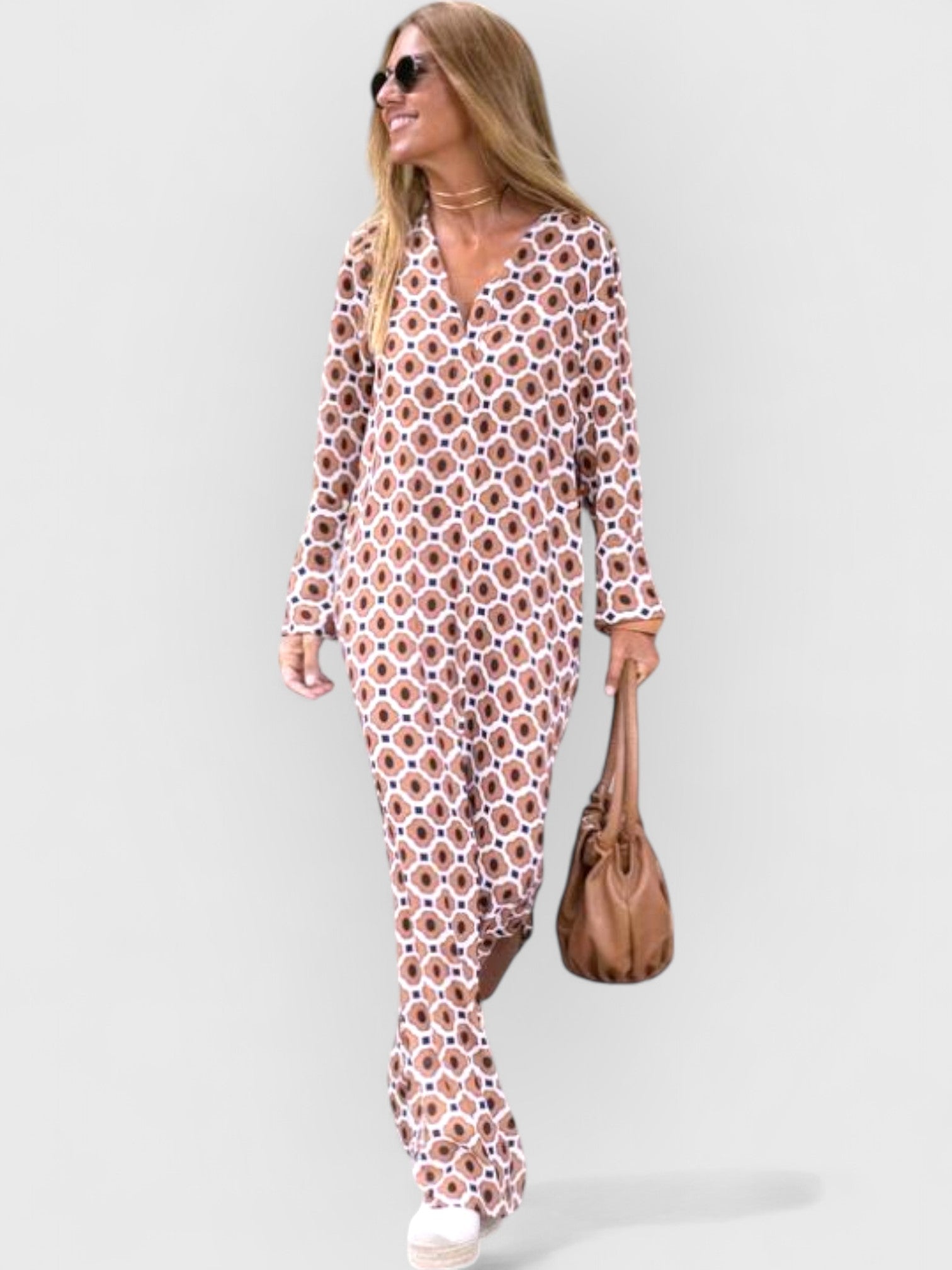 ELYRA™ | Brown Print Dress