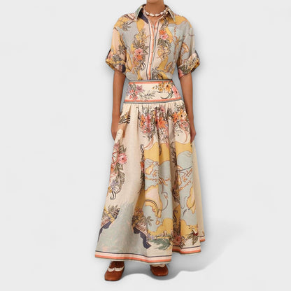 ELYRA™ | Striped Linen Midi Skirt