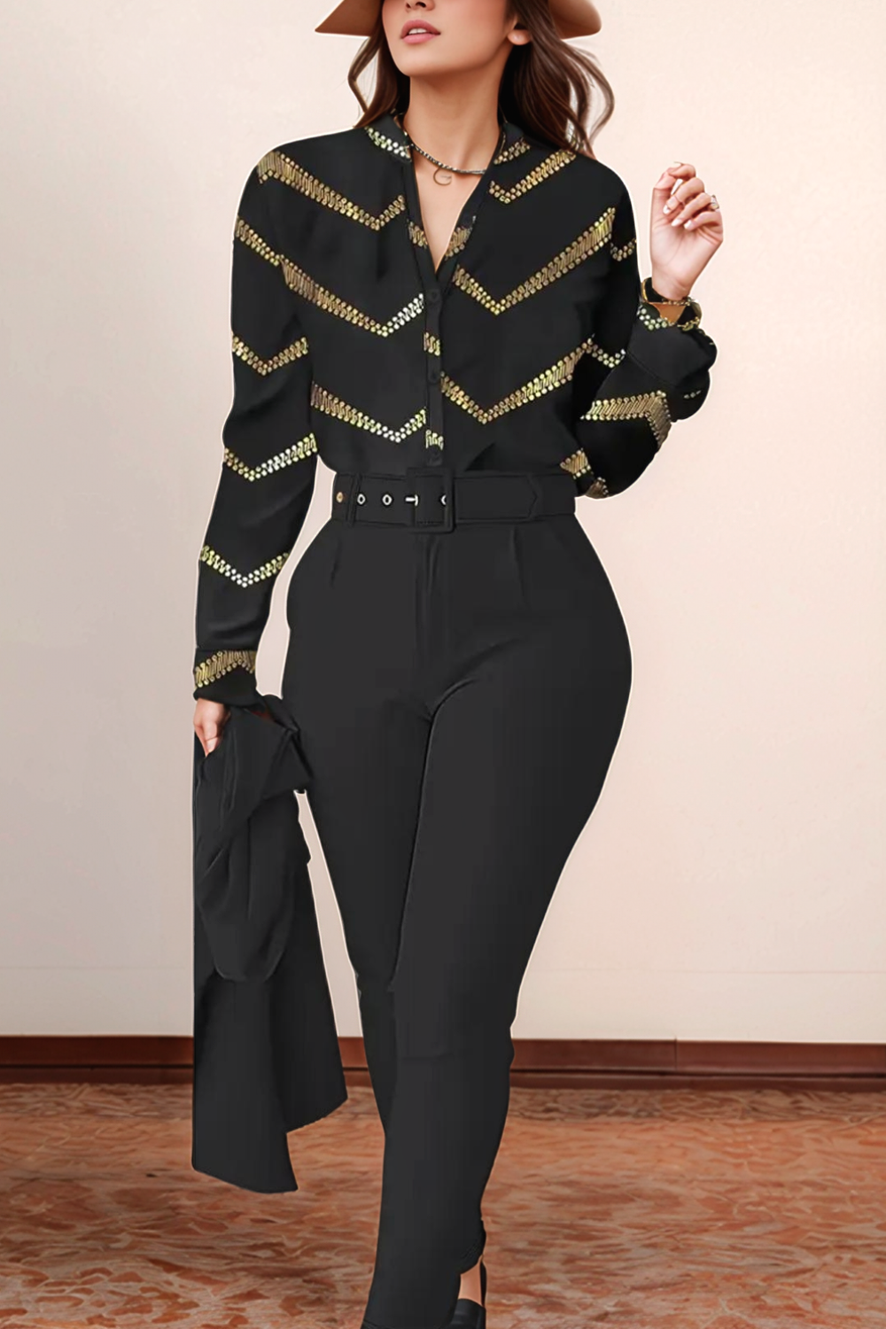 ELYRA™ | Printed Blouse & High-Waisted Trousers