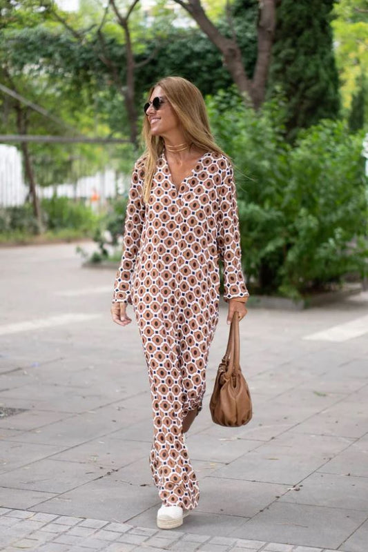 ELYRA™ | Brown Print Dress