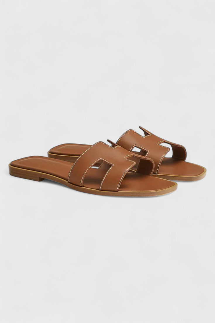 ELYRA™ | Brigitte "H" Leather Sandals with Crossed Straps