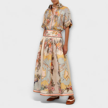 ELYRA™ | Striped Linen Midi Skirt