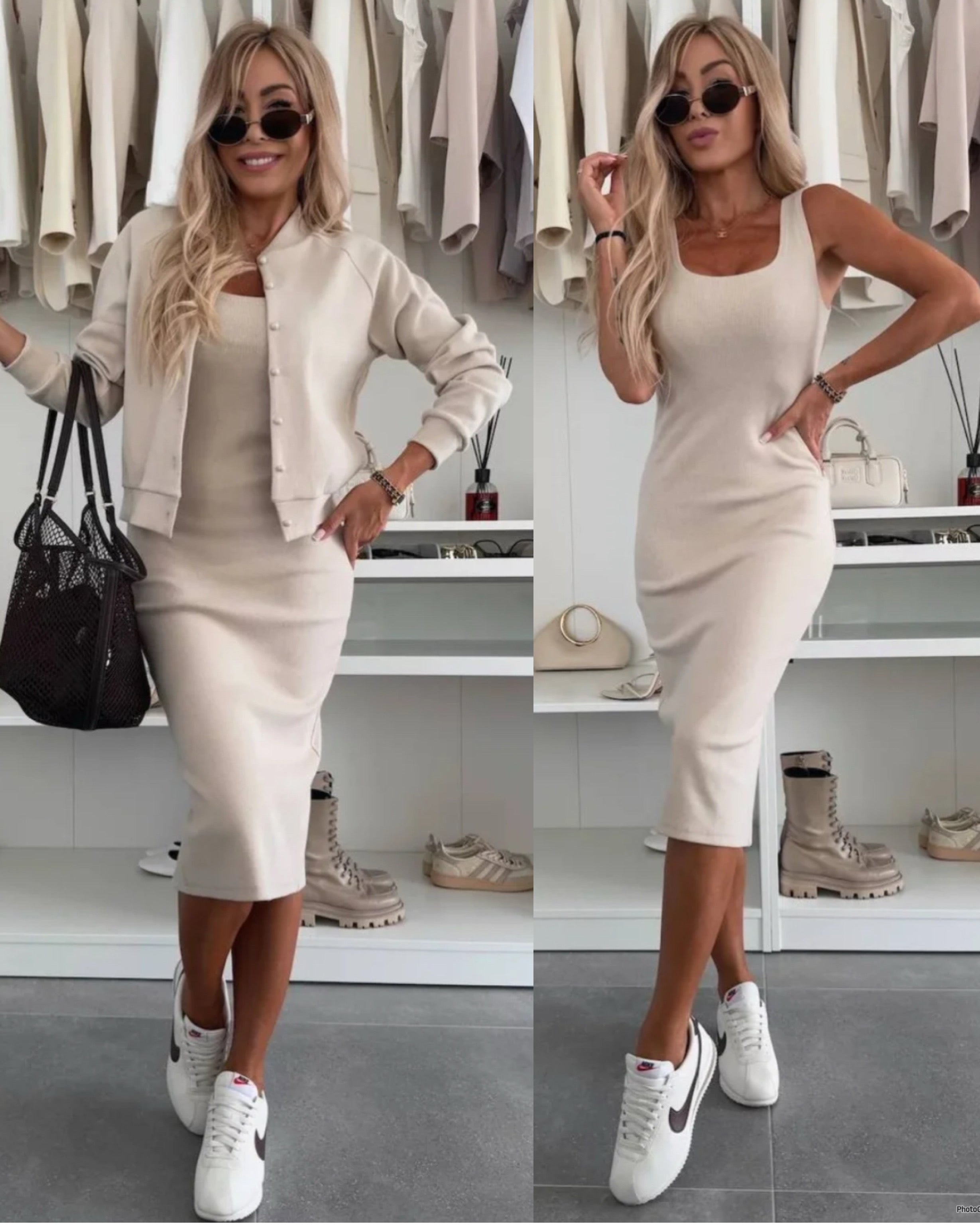ELYRA™ | Ribbed Knit Midi Dress & Bomber Set