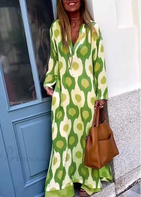 ELYRA™ | Boho Dress with V-Neck, Geometric Print, Autumn Slit