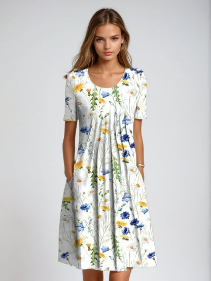 ELYRA™ | Floral Midi Dress with Short Sleeves
