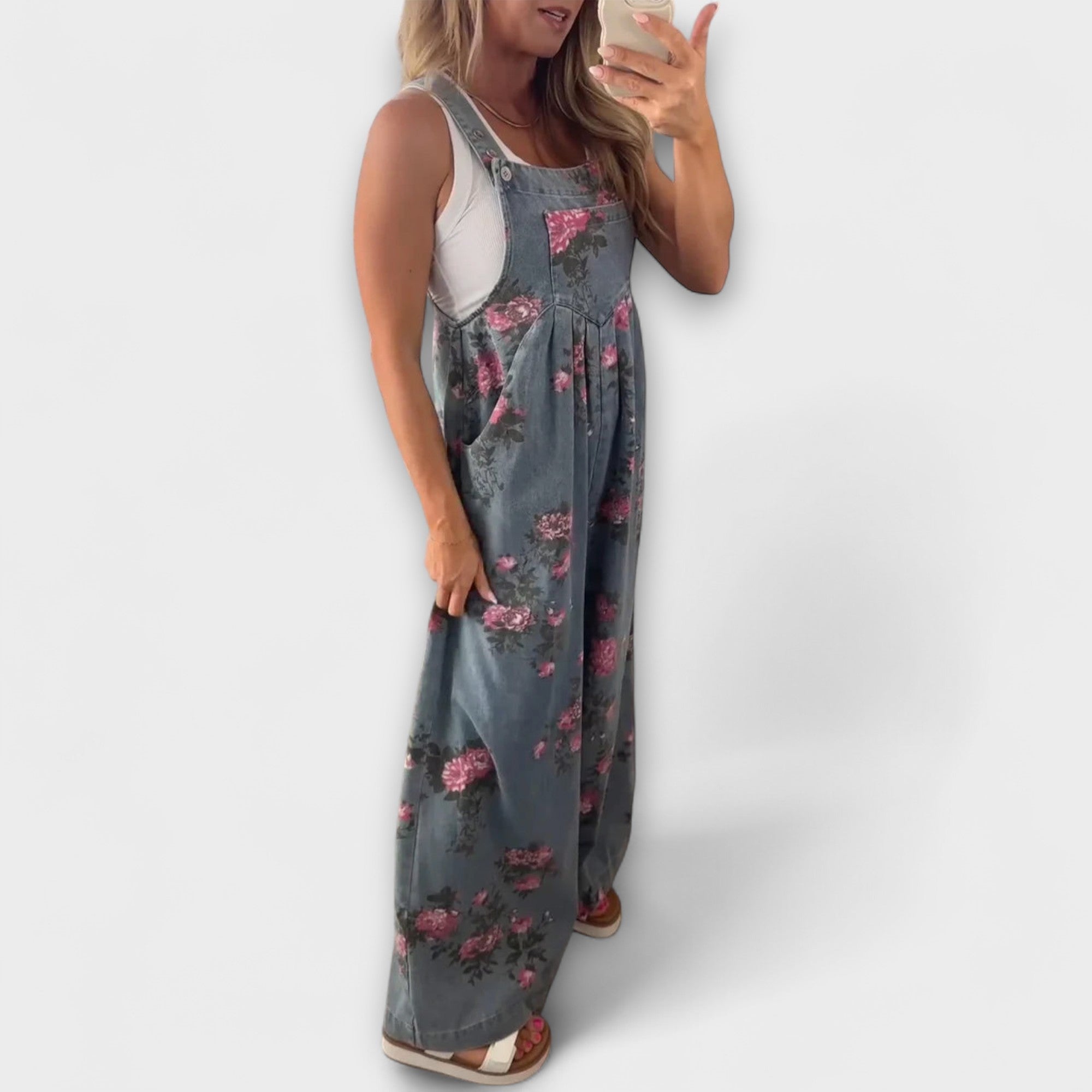 ELYRA™ | Floral Print Denim Dungarees