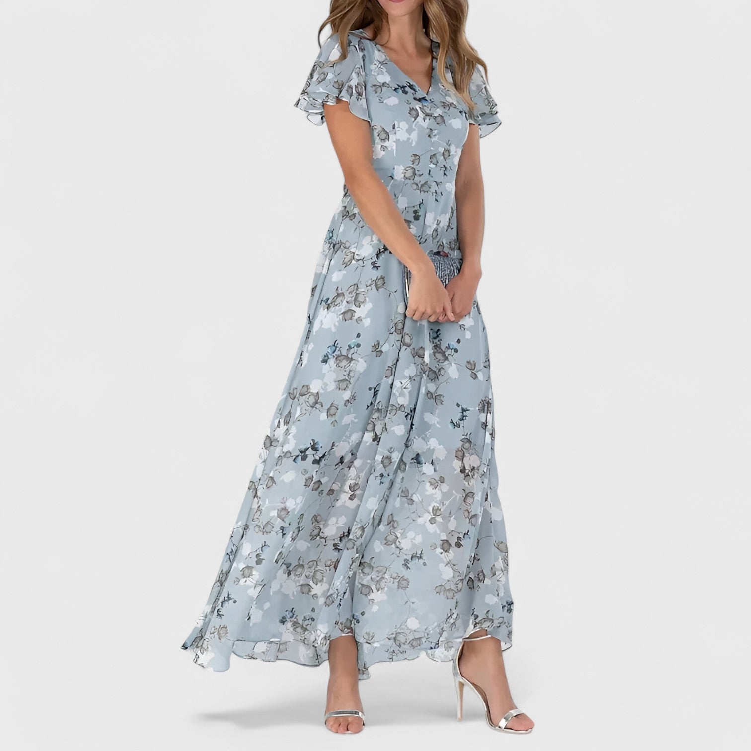 ELYRA™ | Elegant Floral Maxi Dress with Ruffled Sleeves