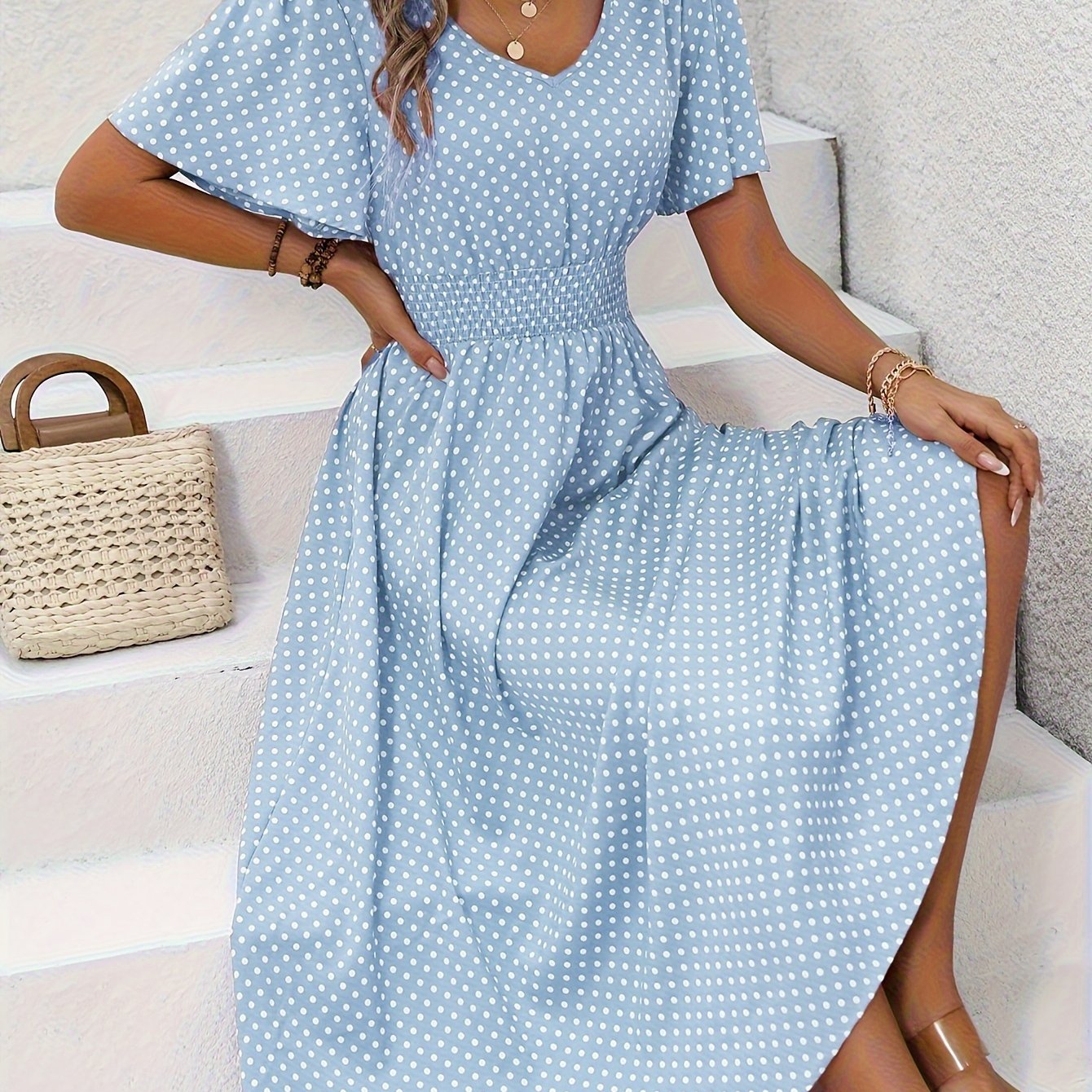 ELYRA™ | Chic Midi Dress with Pink Dots
