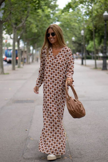 ELYRA™ | Brown Print Dress