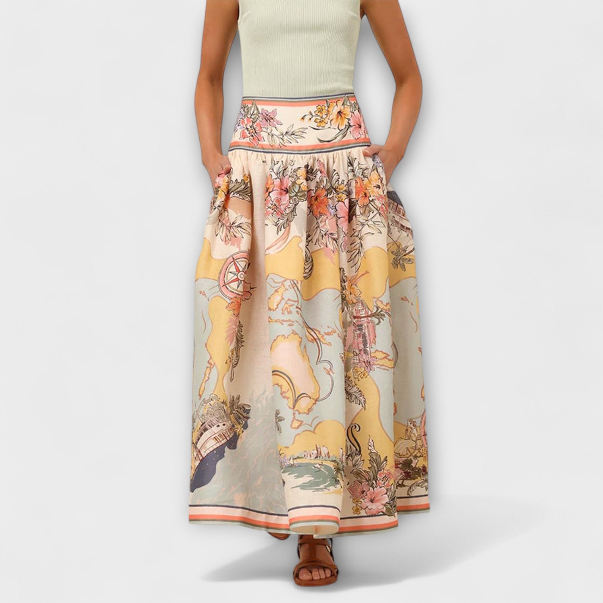 ELYRA™ | Striped Linen Midi Skirt