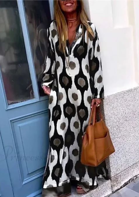 ELYRA™ | Boho Dress with V-Neck, Geometric Print, Autumn Slit