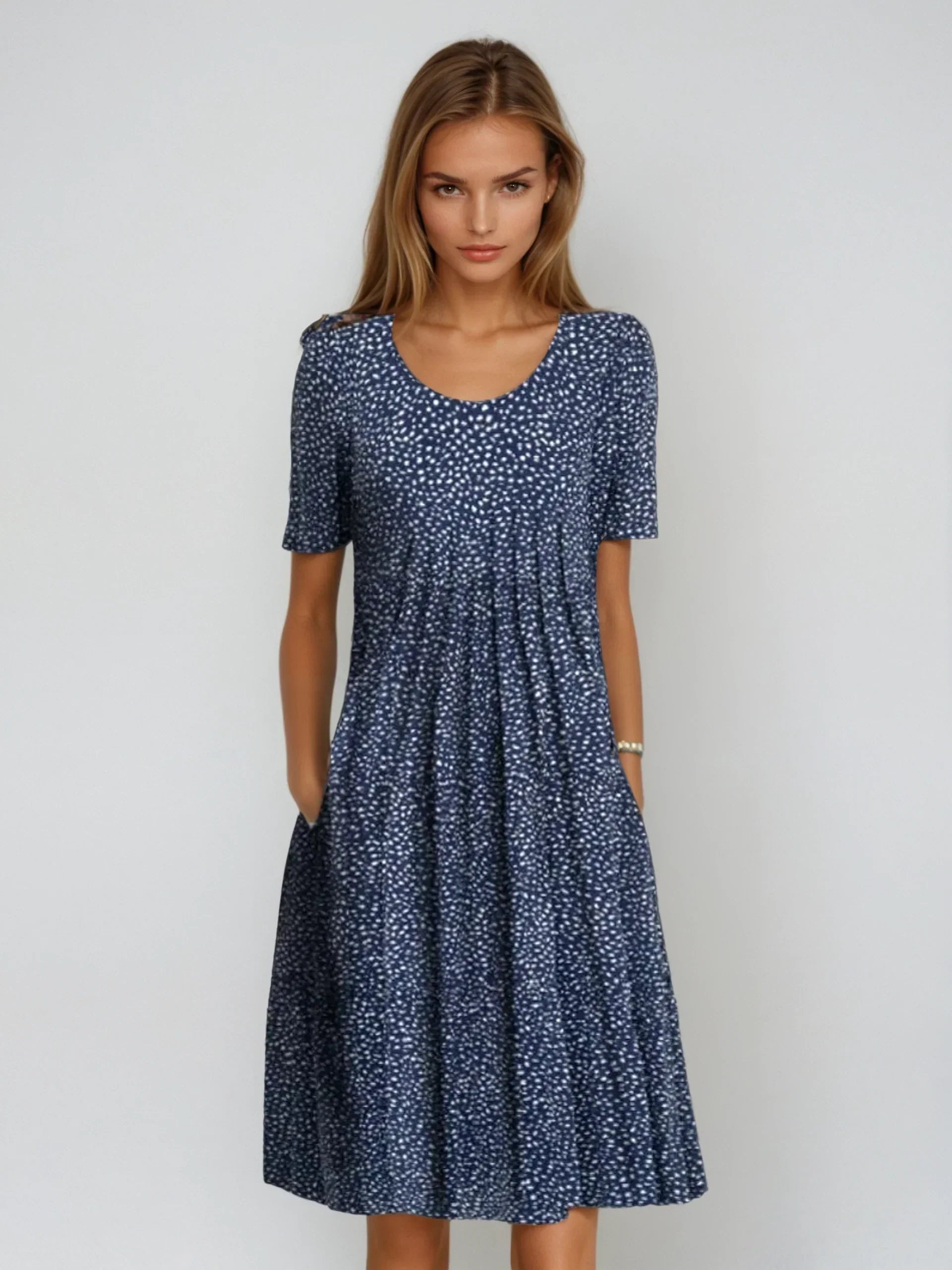 ELYRA™ | Floral Midi Dress with Short Sleeves