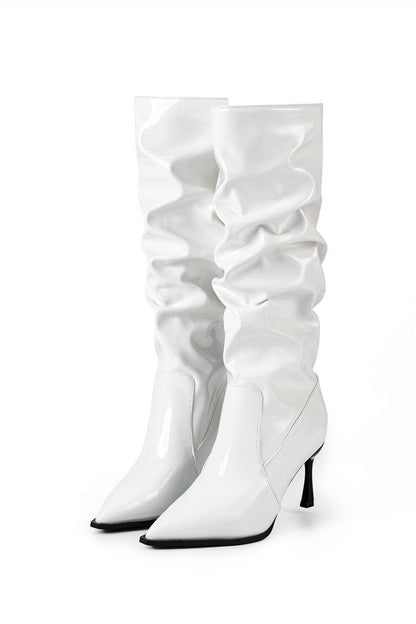 ELYRA™ | Synthetic Leather Pleated Boots with Pointed Toe