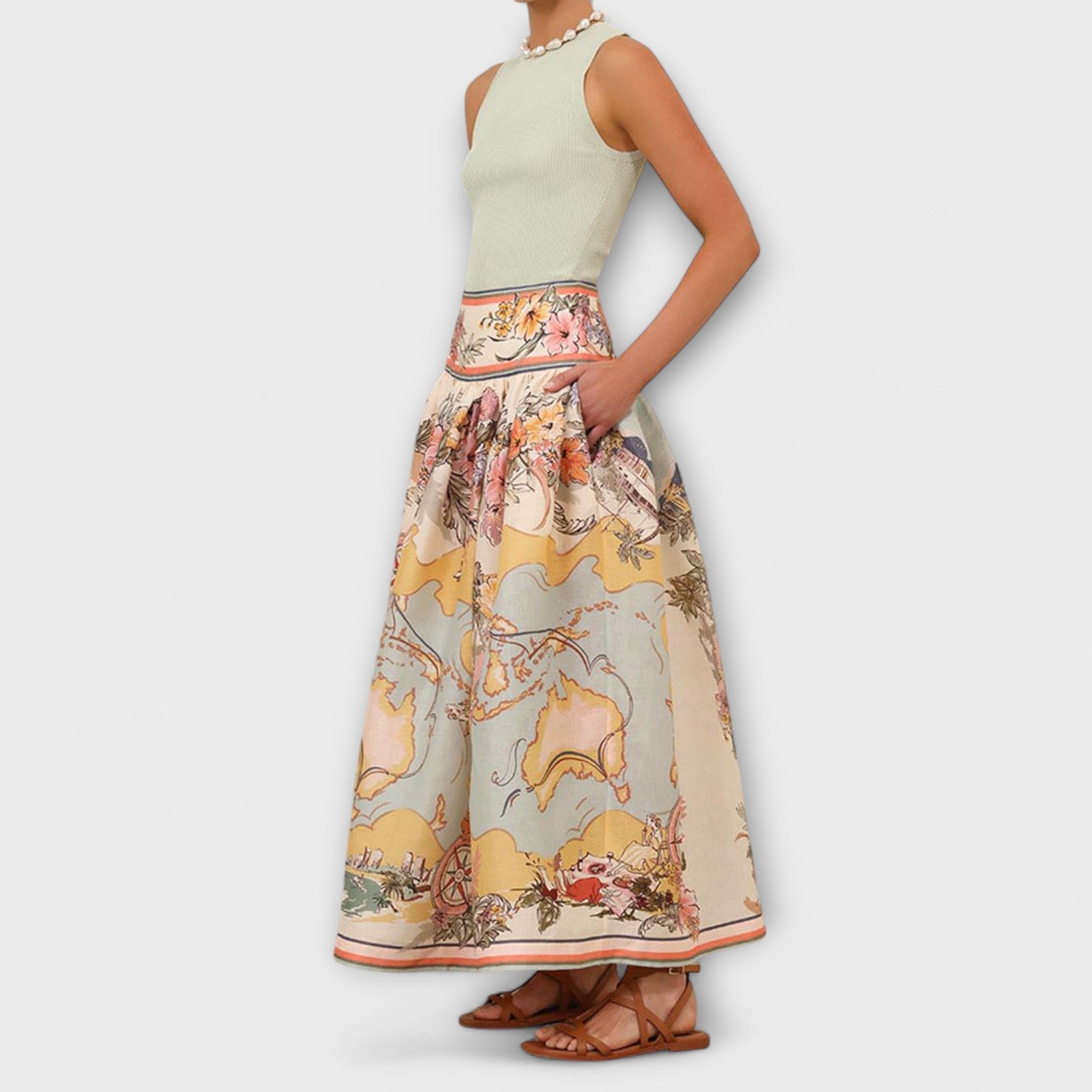 ELYRA™ | Striped Linen Midi Skirt