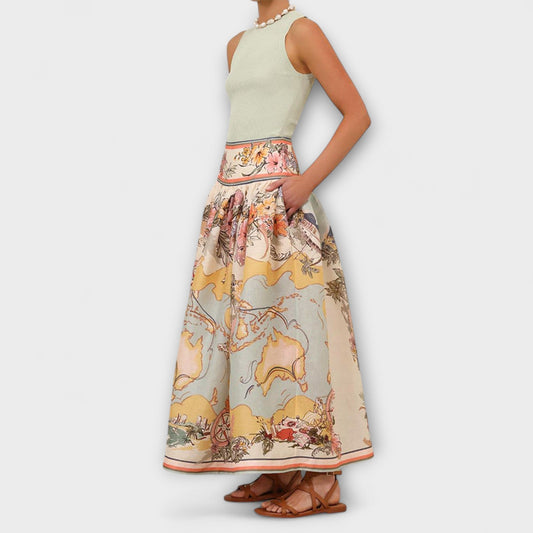 ELYRA™ | Striped Linen Midi Skirt