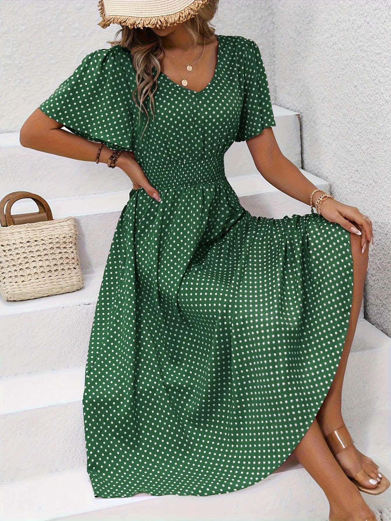 ELYRA™ | Chic Midi Dress with Pink Dots