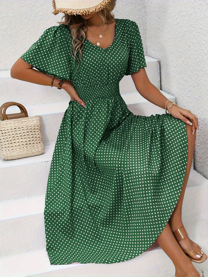 ELYRA™ | Chic Midi Dress with Pink Dots