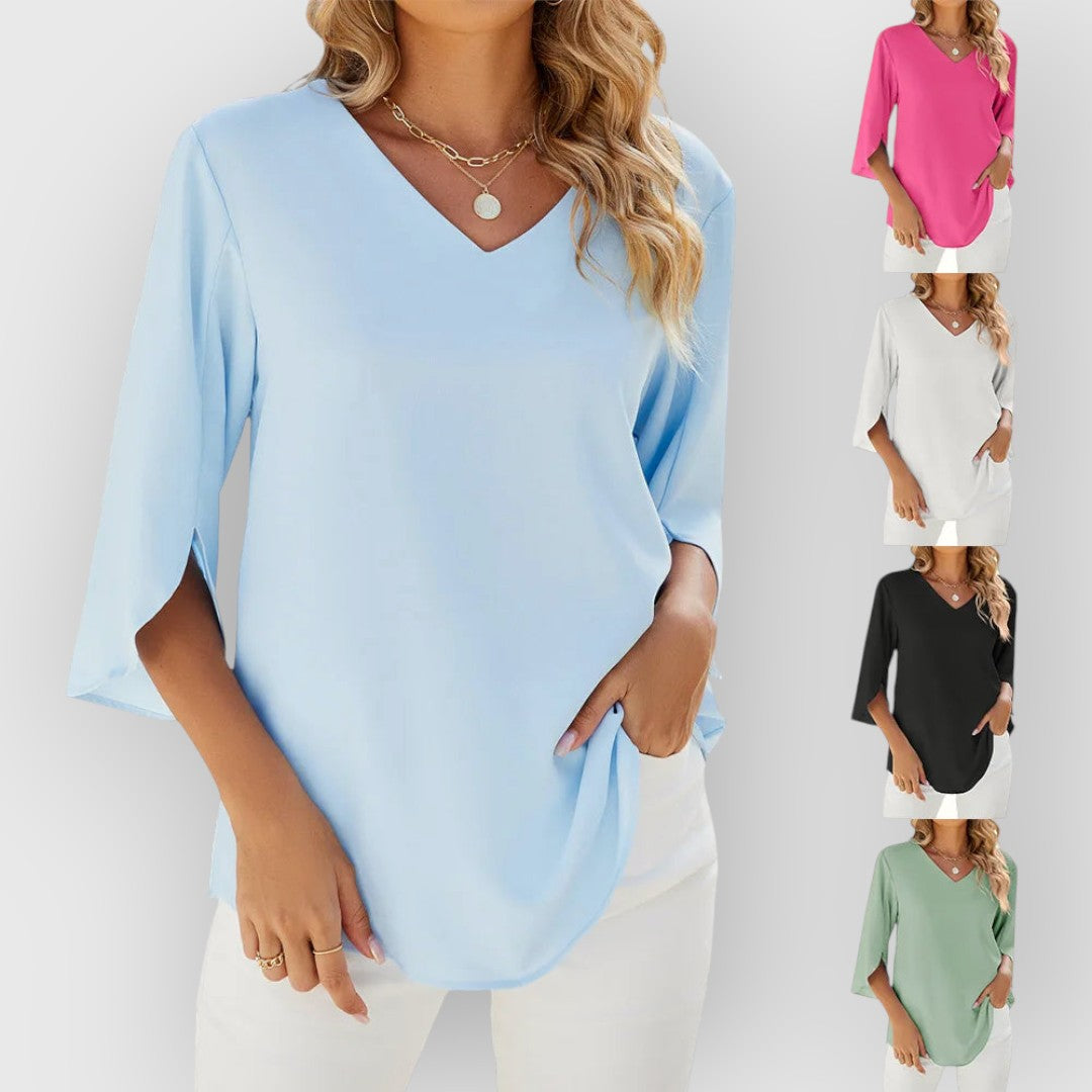 ELYRA™ | V-Neck Blouse with Short Sleeves