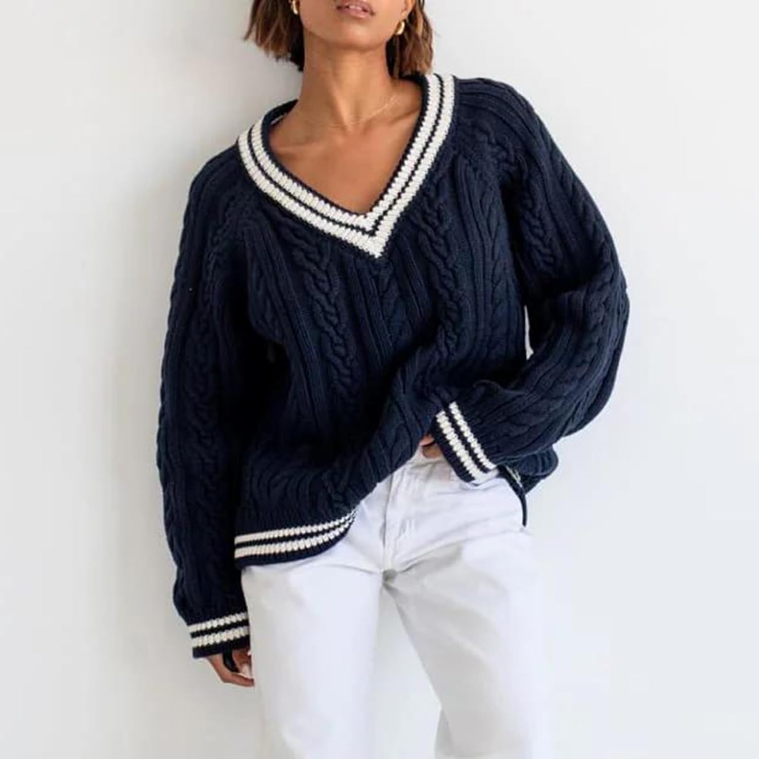 ELYRA™ | CABLE KNIT PULLOVER WITH V-NECK